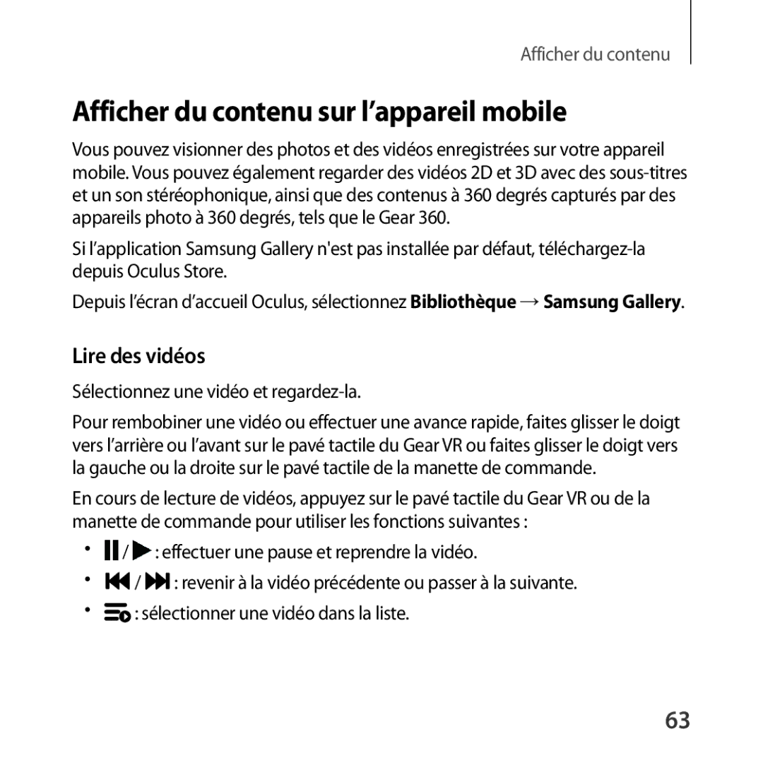 Samsung SM-R324NZAAXEF manual Afficher du contenu sur l’appareil mobile, Sélectionnez une vidéo et regardez-la 