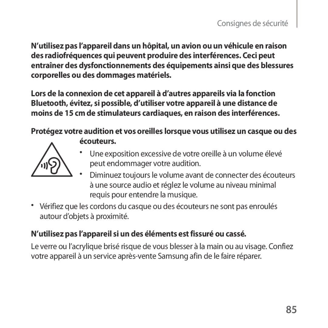 Samsung SM-R324NZAAXEF manual Consignes de sécurité 