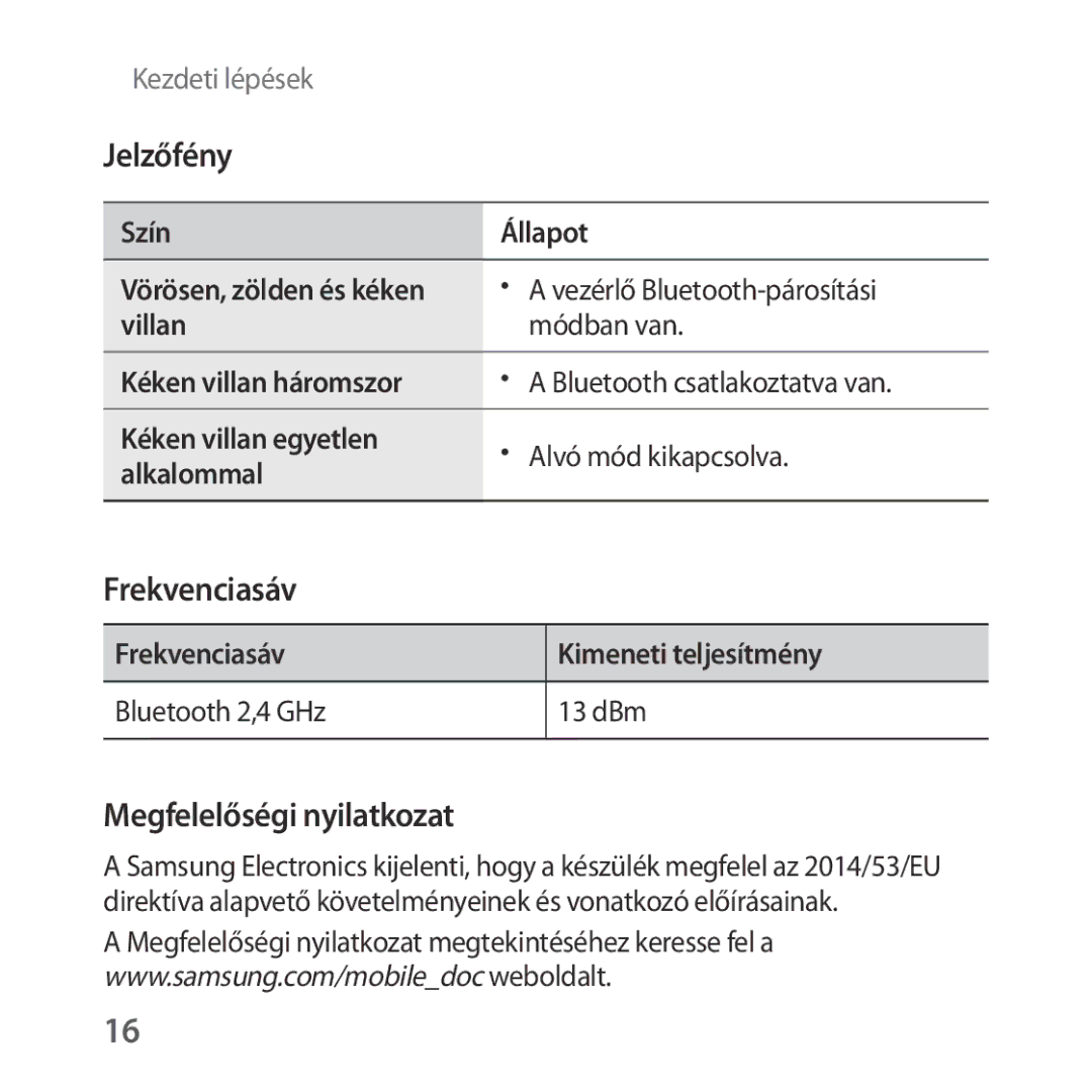 Samsung SM-R324NZAAXEH manual Szín Állapot, Vezérlő Bluetooth-párosítási 