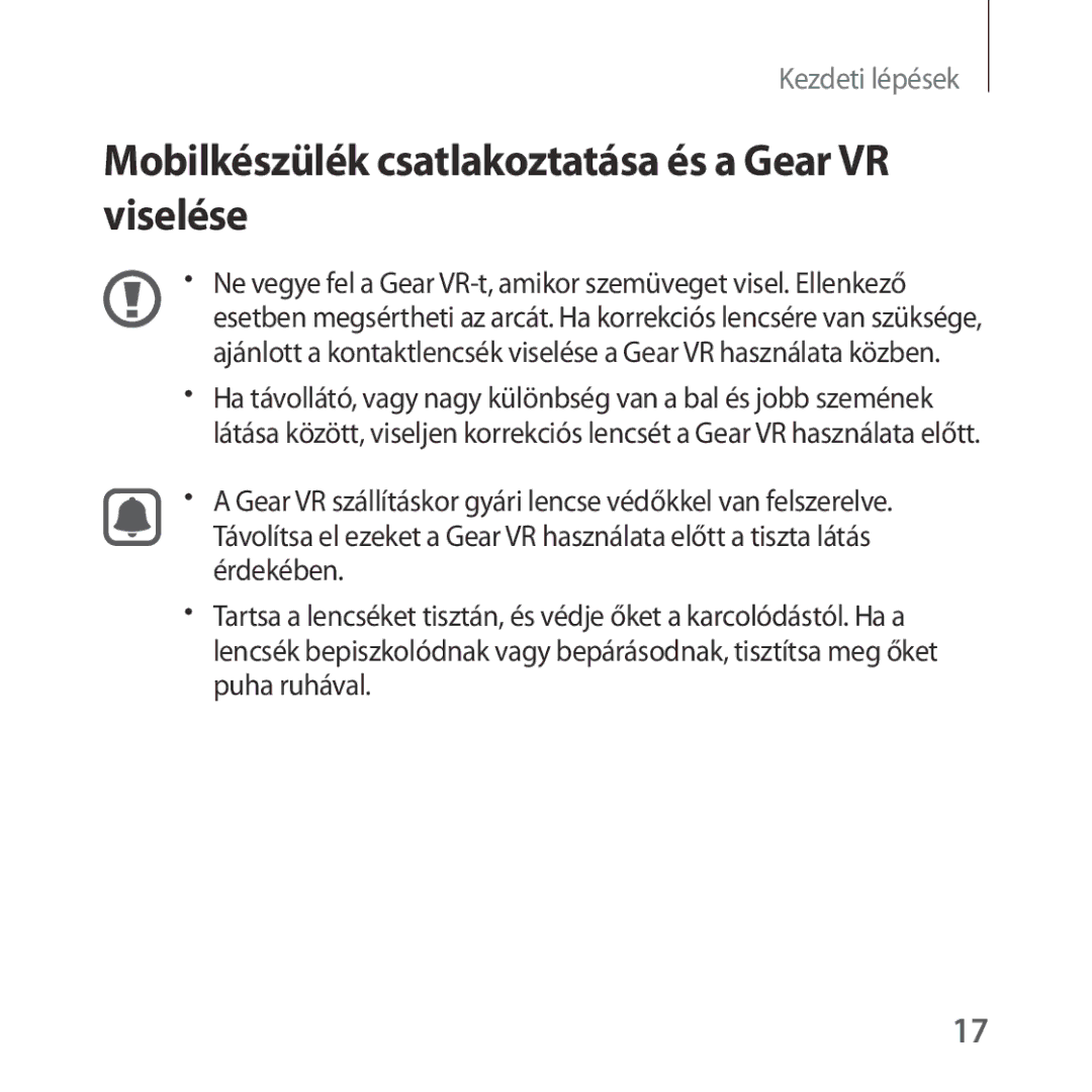 Samsung SM-R324NZAAXEH manual Mobilkészülék csatlakoztatása és a Gear VR viselése 