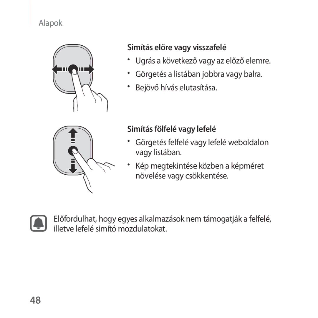 Samsung SM-R324NZAAXEH manual Simítás előre vagy visszafelé, Simítás fölfelé vagy lefelé, Vagy listában 