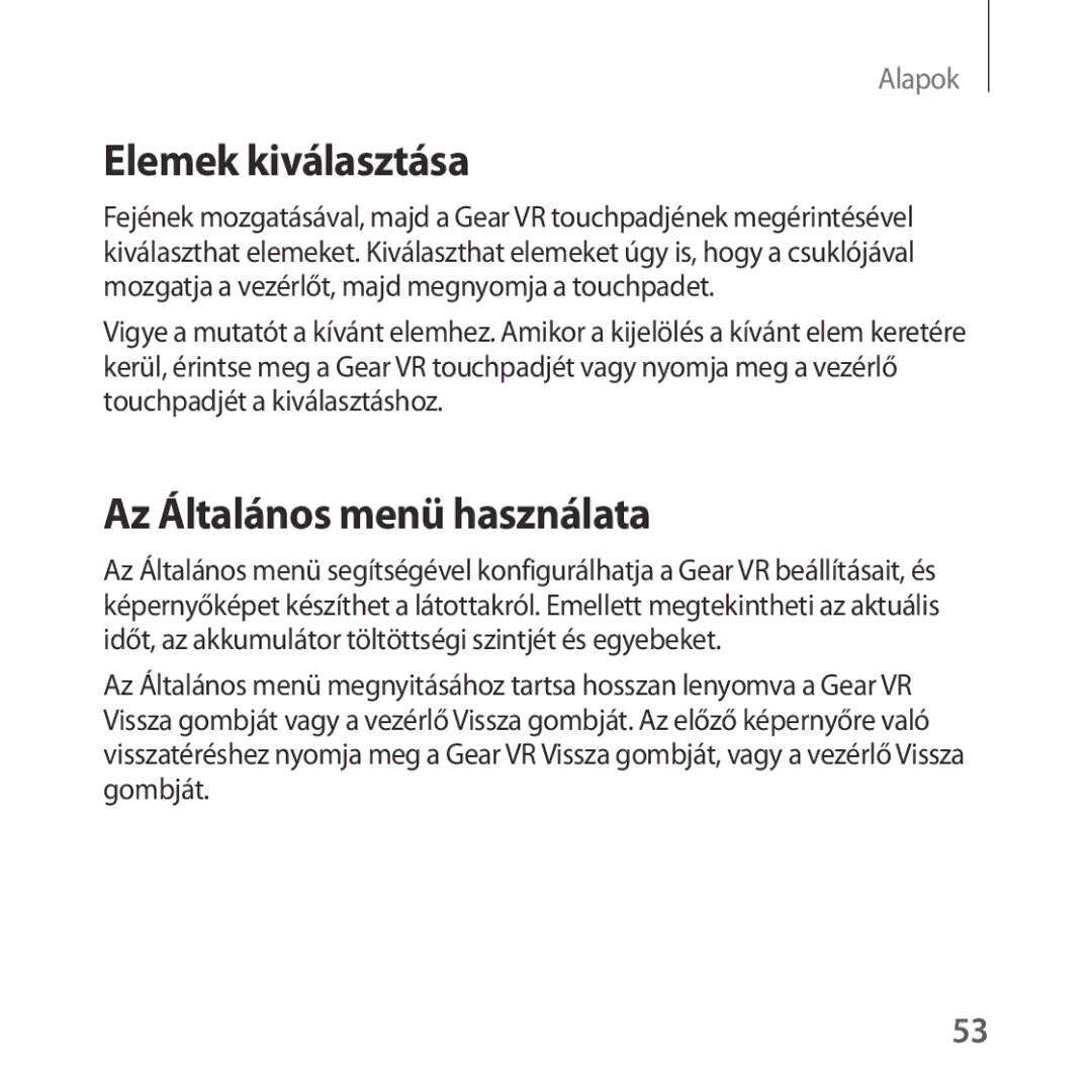 Samsung SM-R324NZAAXEH manual Elemek kiválasztása, Az Általános menü használata 