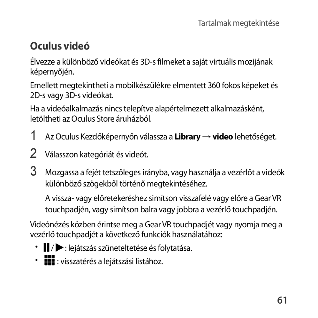 Samsung SM-R324NZAAXEH manual Oculus videó, Válasszon kategóriát és videót 