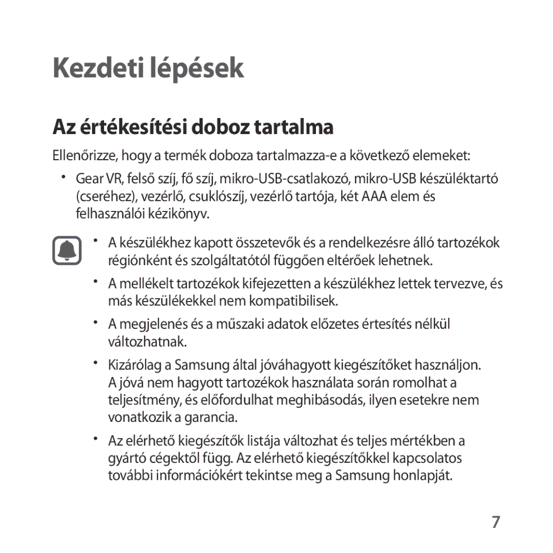 Samsung SM-R324NZAAXEH manual Kezdeti lépések, Az értékesítési doboz tartalma 