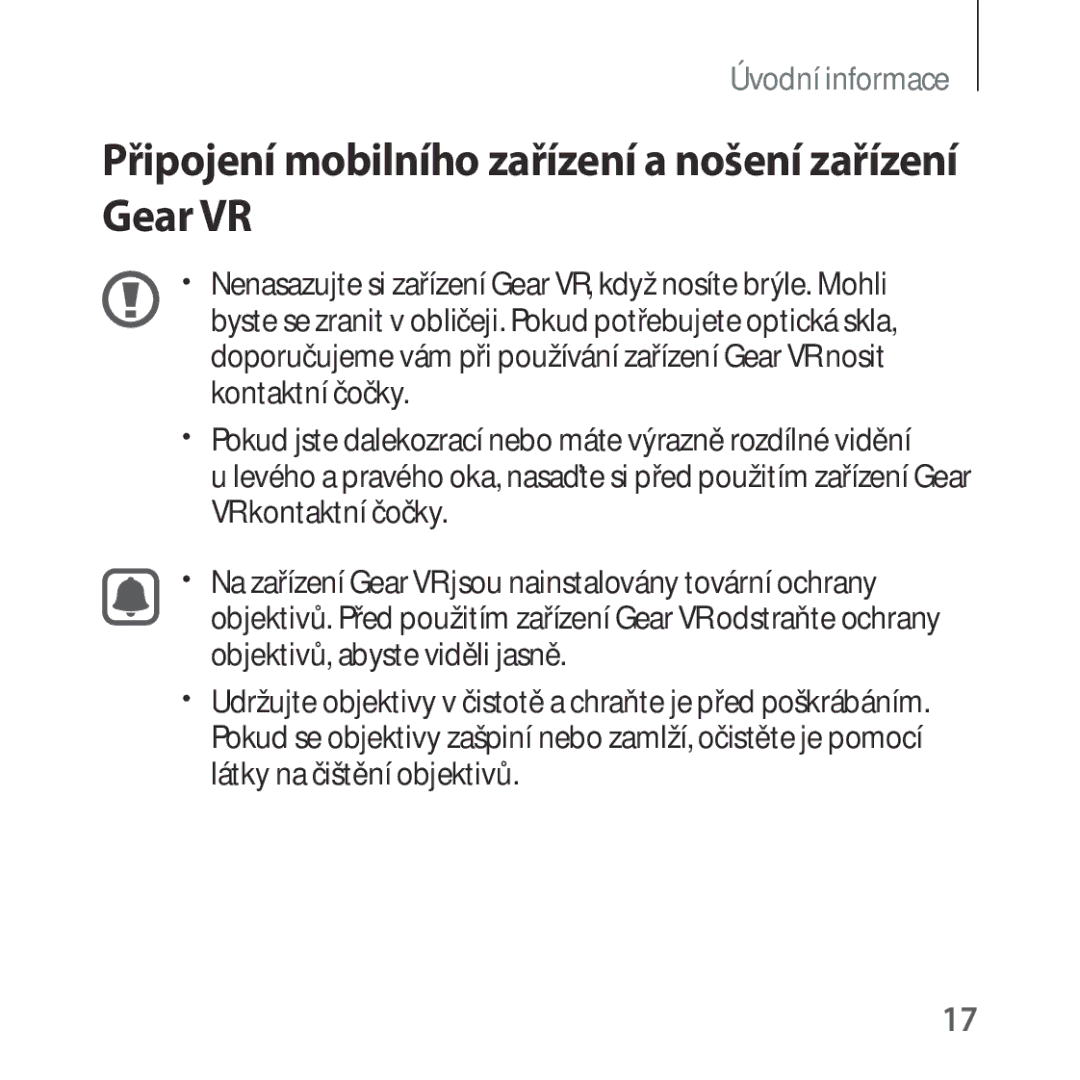 Samsung SM-R324NZAAXEZ manual Připojení mobilního zařízení a nošení zařízení Gear VR 