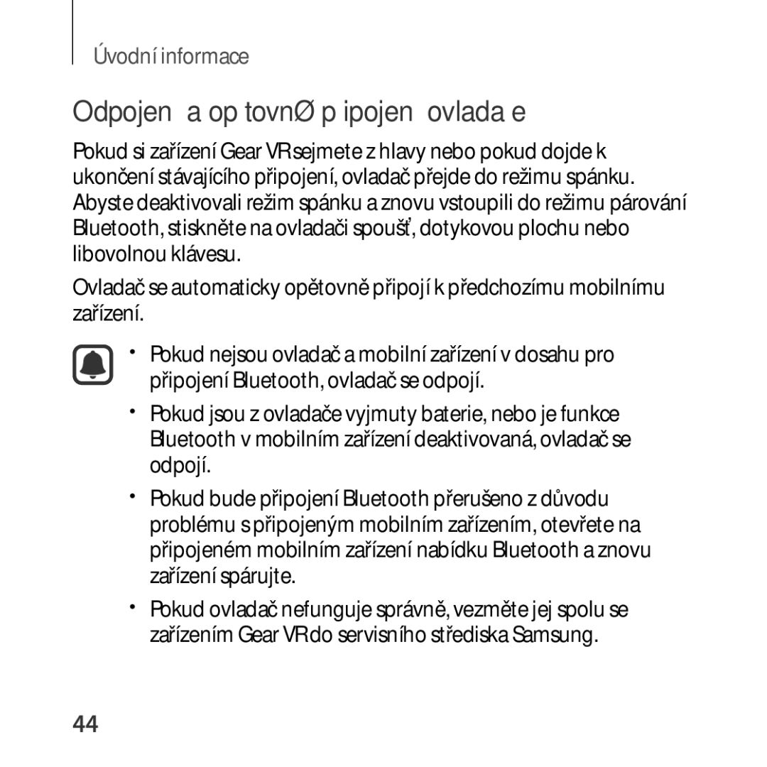 Samsung SM-R324NZAAXEZ manual Odpojení a opětovné připojení ovladače 