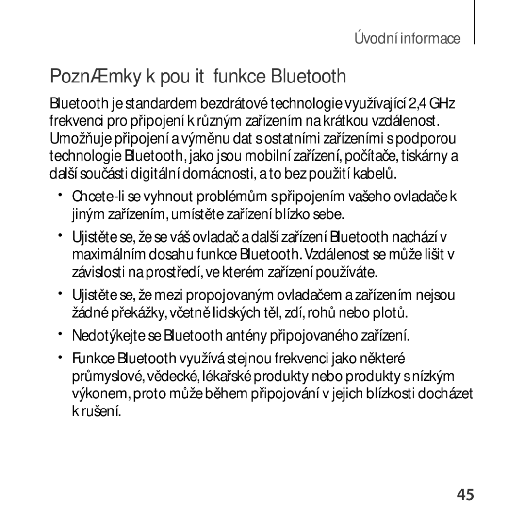 Samsung SM-R324NZAAXEZ manual Poznámky k použití funkce Bluetooth 