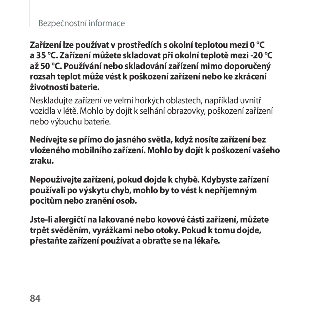 Samsung SM-R324NZAAXEZ manual Bezpečnostní informace 