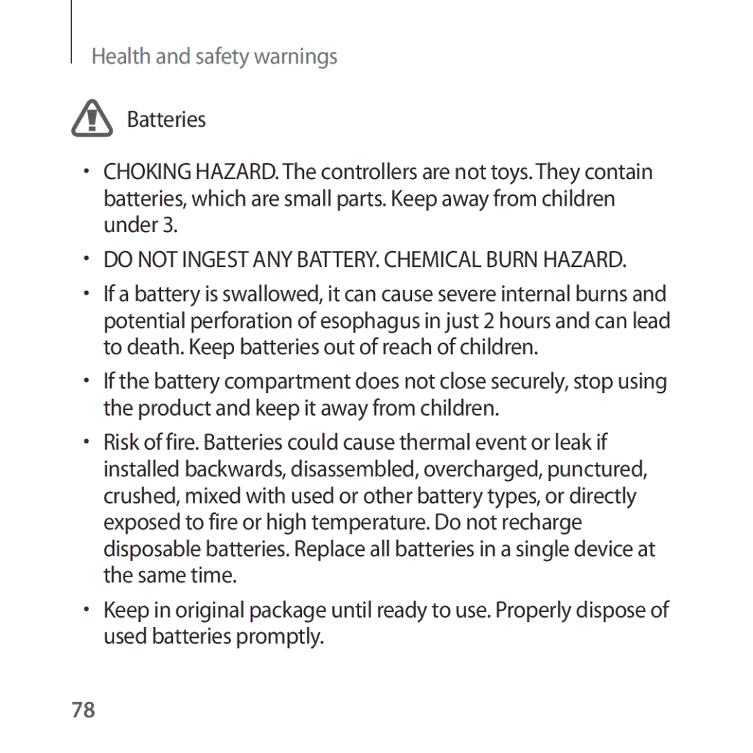 Samsung SM-R324NZAAILO, SM-R324NZAAXJP, SM-R324NZAAKSA, SM-R324NZAAXXV manual Do not Ingest ANY BATTERY. Chemical Burn Hazard 