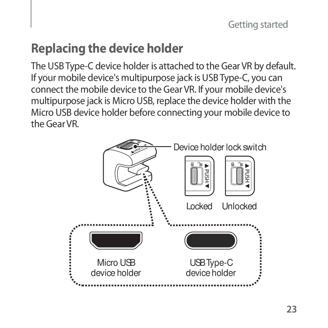 Samsung SM-R325NZVASEB, SM-R325NZVADBT, SM-R325NZVAXEF, SM-R325NZVAXJP, SM-R325NZVAITV manual Replacing the device holder 