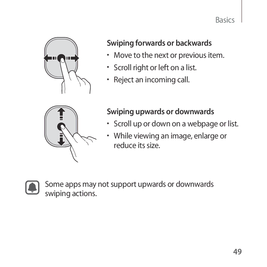 Samsung SM-R325NZVAXXV, SM-R325NZVADBT, SM-R325NZVAXEF, SM-R325NZVAXJP, SM-R325NZVAITV manual Swiping forwards or backwards 