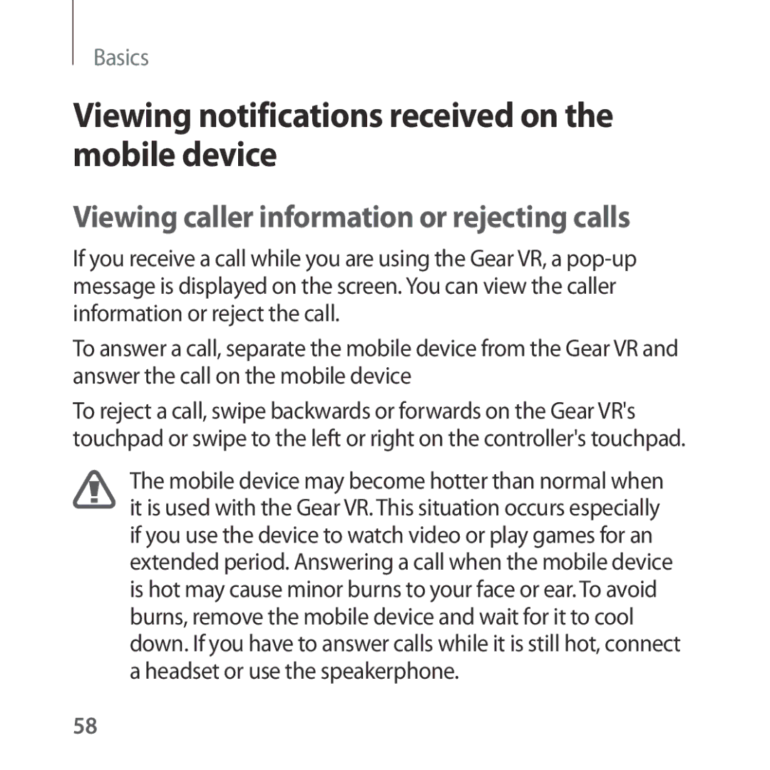 Samsung SM-R325NZVASER Viewing notifications received on the mobile device, Viewing caller information or rejecting calls 