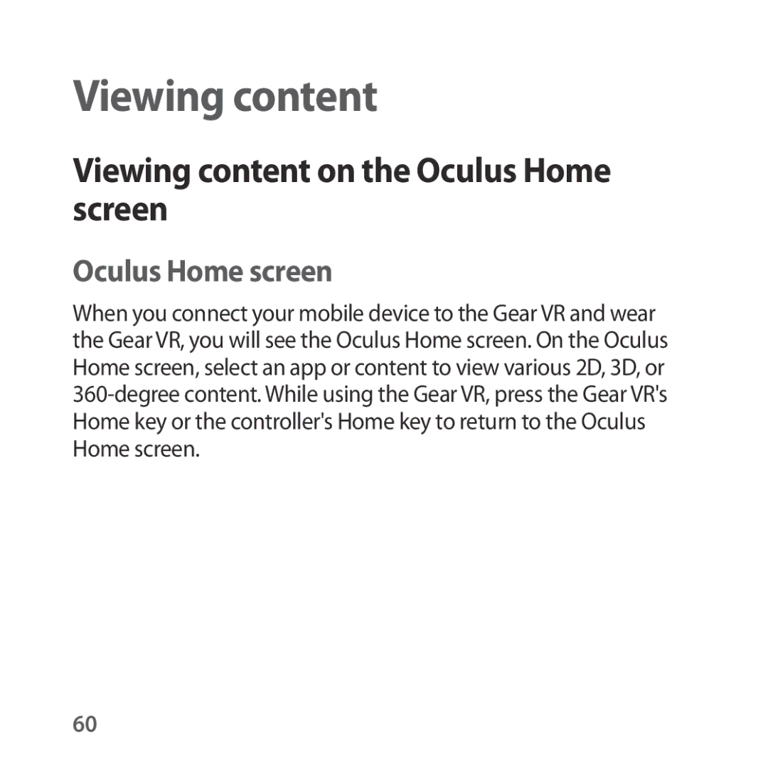 Samsung SM-R325NZVAXEF, SM-R325NZVADBT, SM-R325NZVAXJP, SM-R325NZVAITV manual Viewing content on the Oculus Home screen 