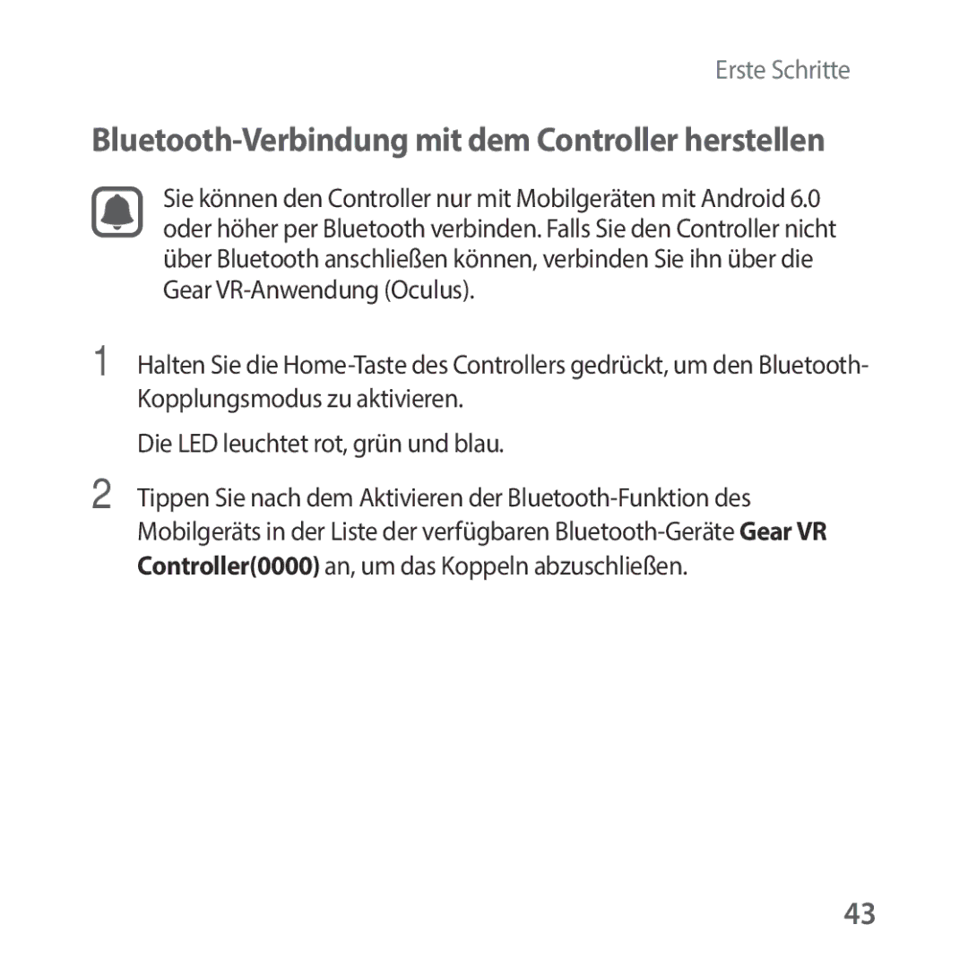 Samsung SM-R325NZVADBT manual Bluetooth-Verbindung mit dem Controller herstellen 