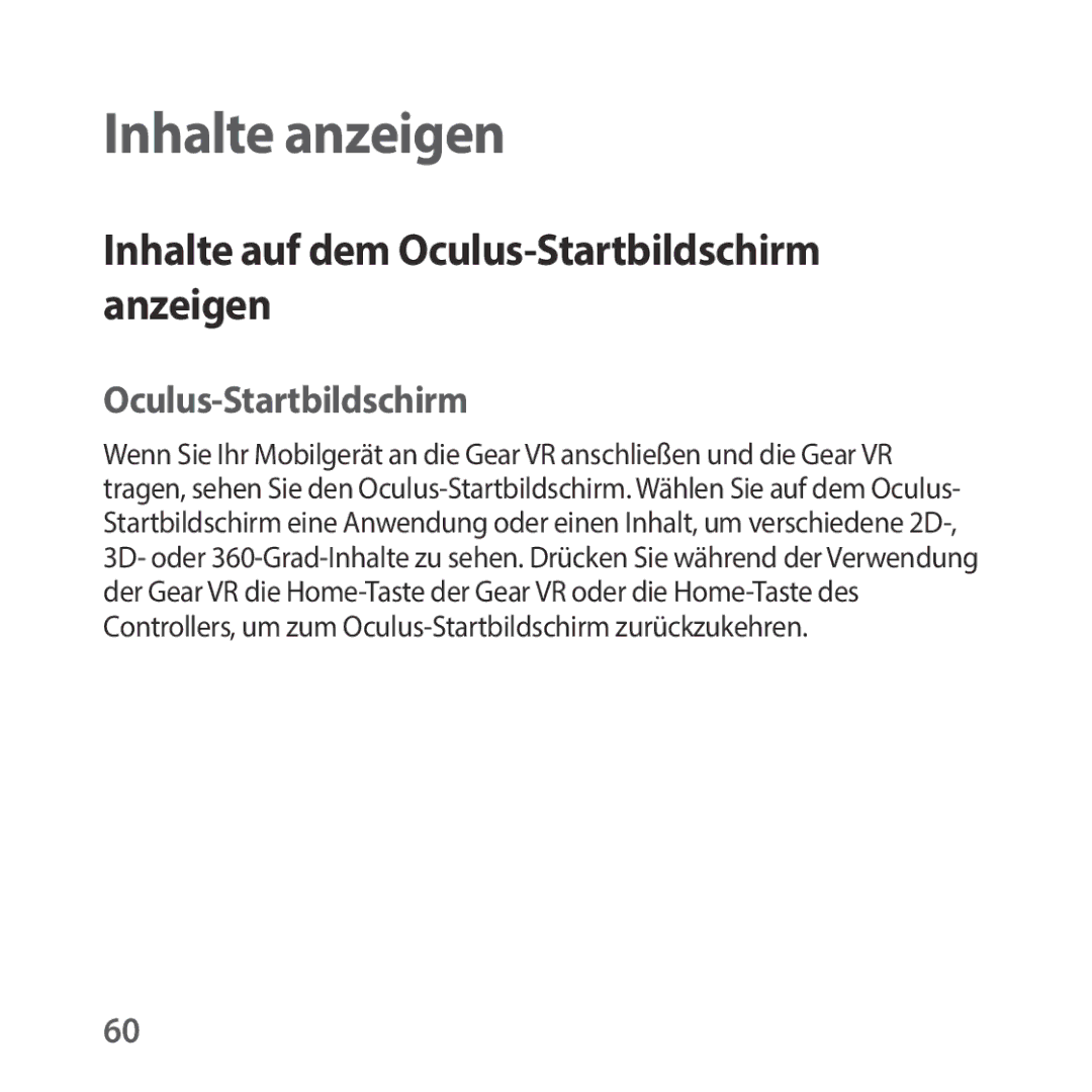 Samsung SM-R325NZVADBT manual Inhalte auf dem Oculus-Startbildschirm anzeigen 