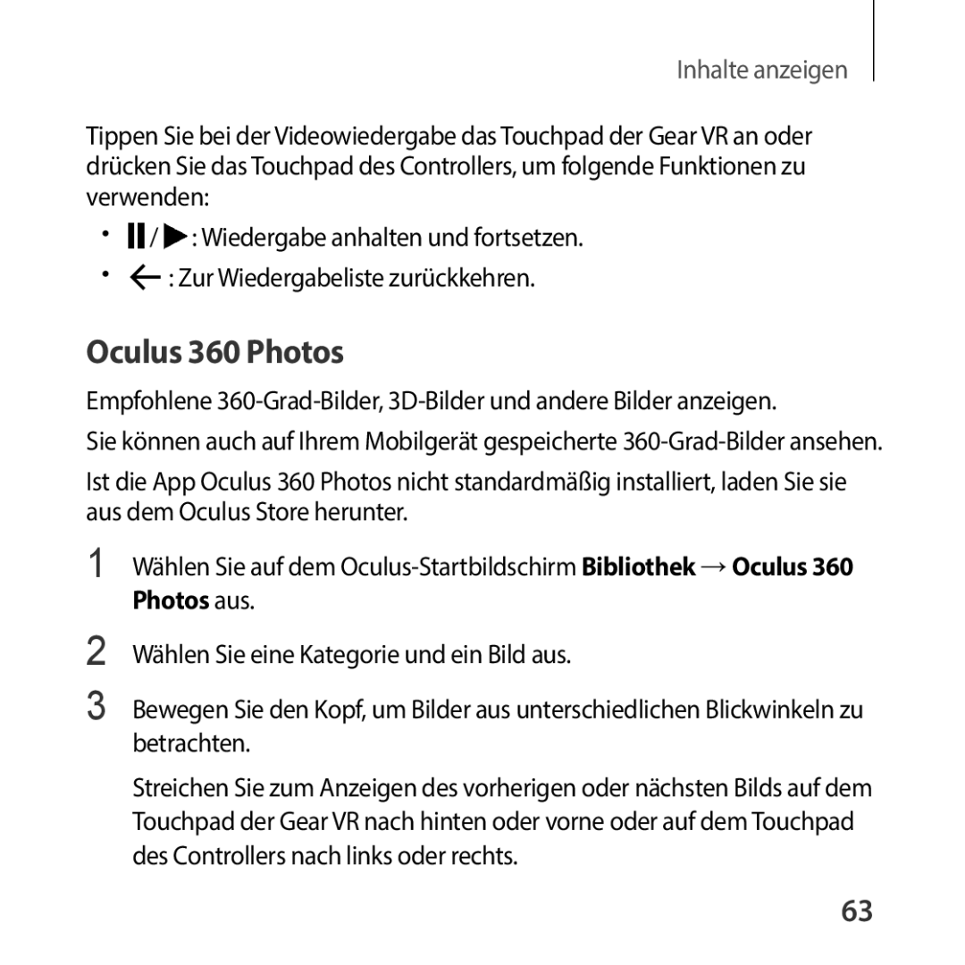 Samsung SM-R325NZVADBT manual Oculus 360 Photos, Photos aus 