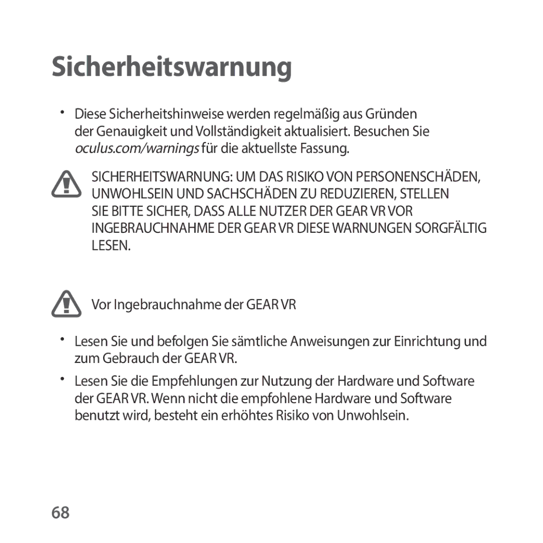 Samsung SM-R325NZVADBT manual Sicherheitswarnung 