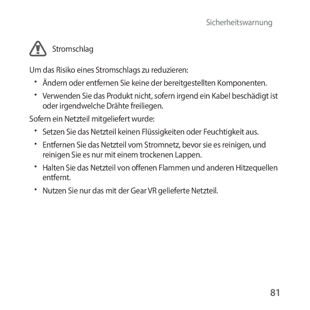 Samsung SM-R325NZVADBT manual Stromschlag Um das Risiko eines Stromschlags zu reduzieren 