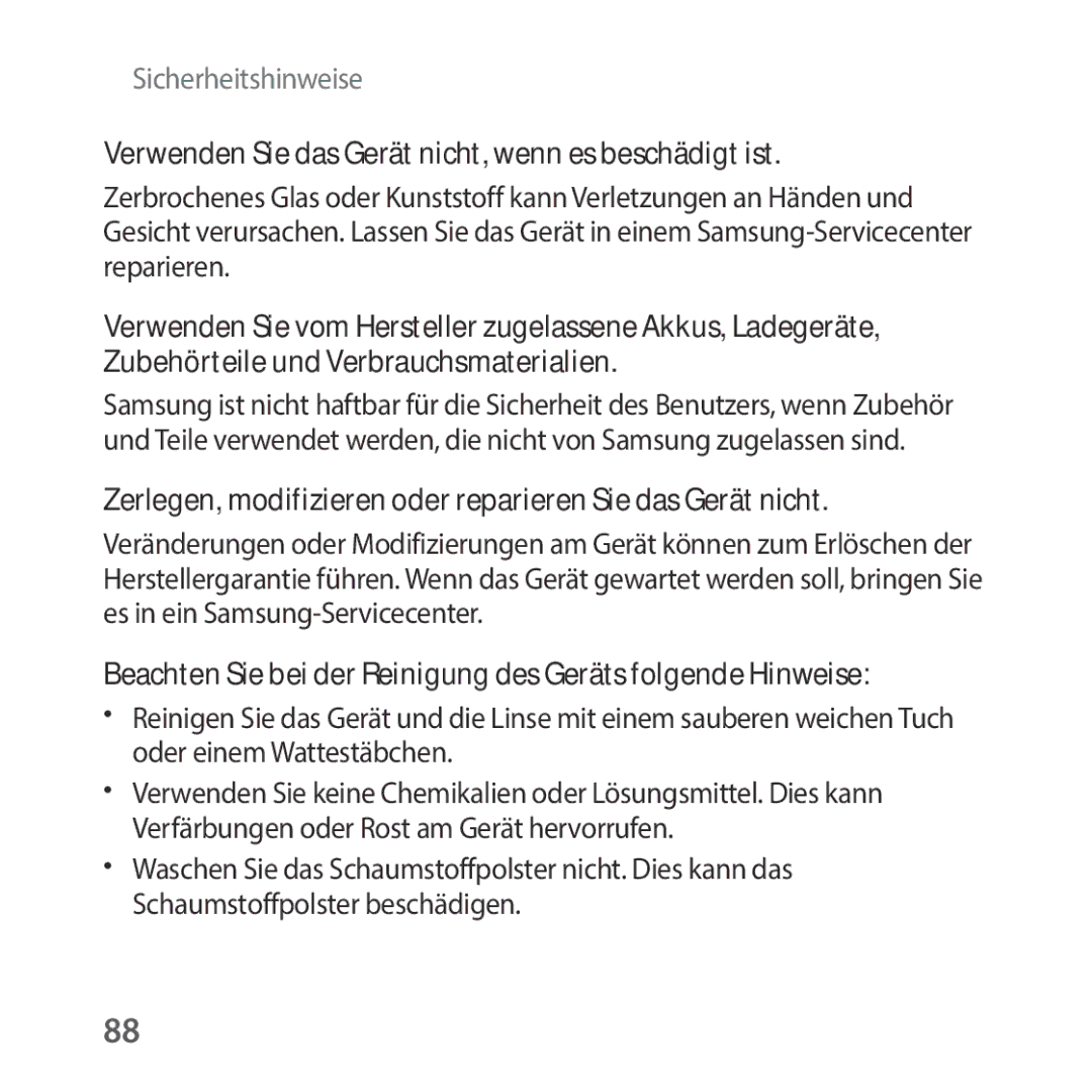 Samsung SM-R325NZVADBT manual Verwenden Sie das Gerät nicht, wenn es beschädigt ist 