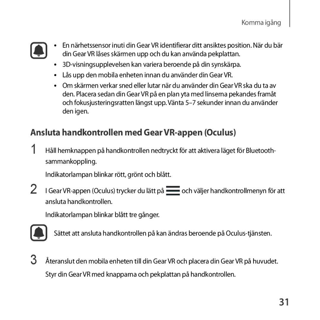 Samsung SM-R325NZVANEE manual Ansluta handkontrollen med Gear VR-appen Oculus 