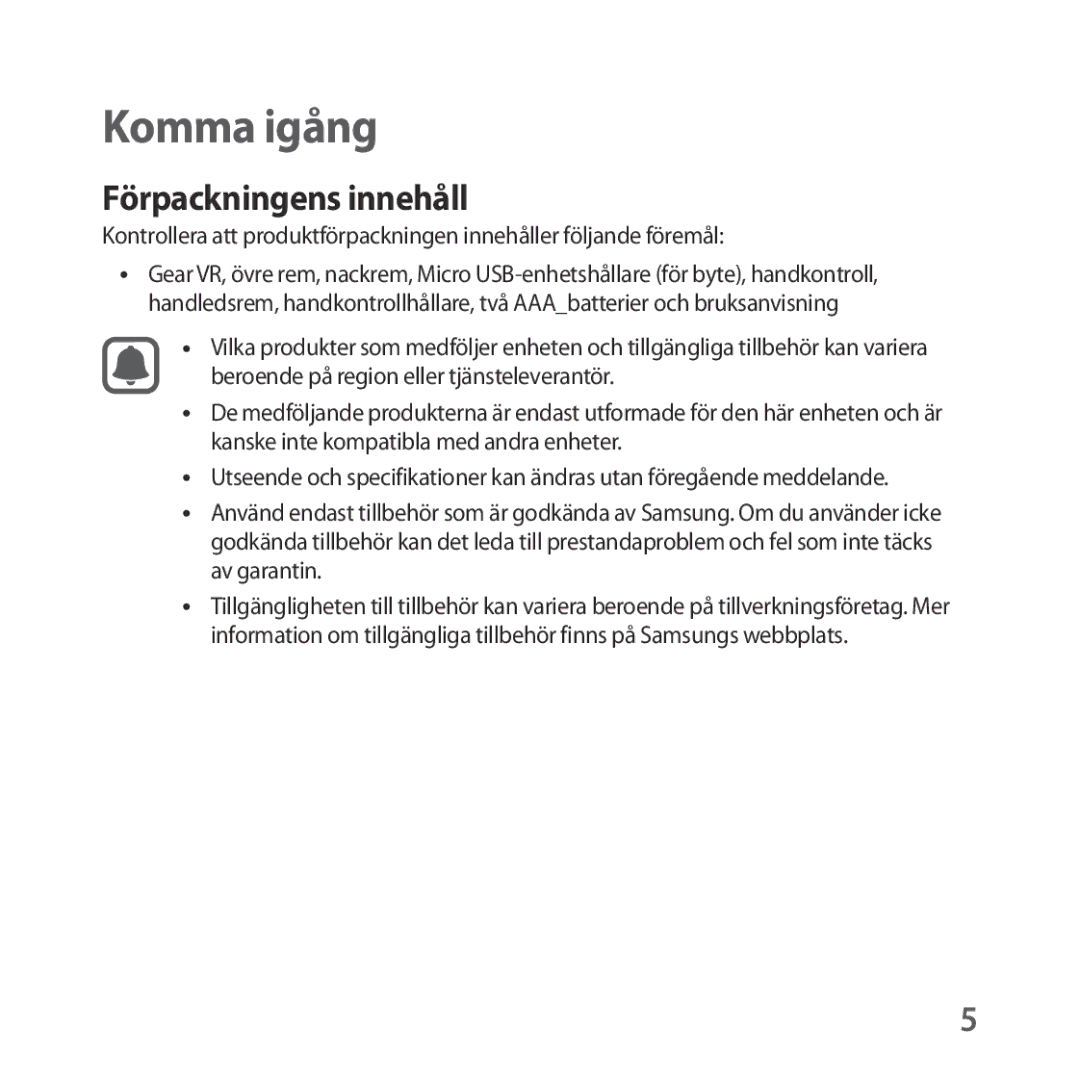 Samsung SM-R325NZVANEE manual Komma igång, Förpackningens innehåll 