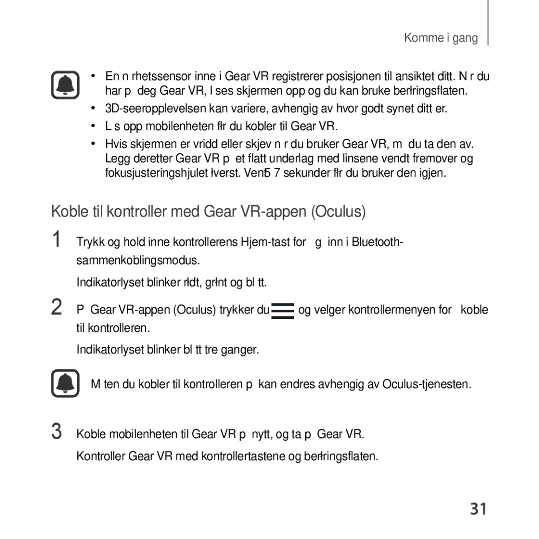 Samsung SM-R325NZVANEE manual Koble til kontroller med Gear VR-appen Oculus 