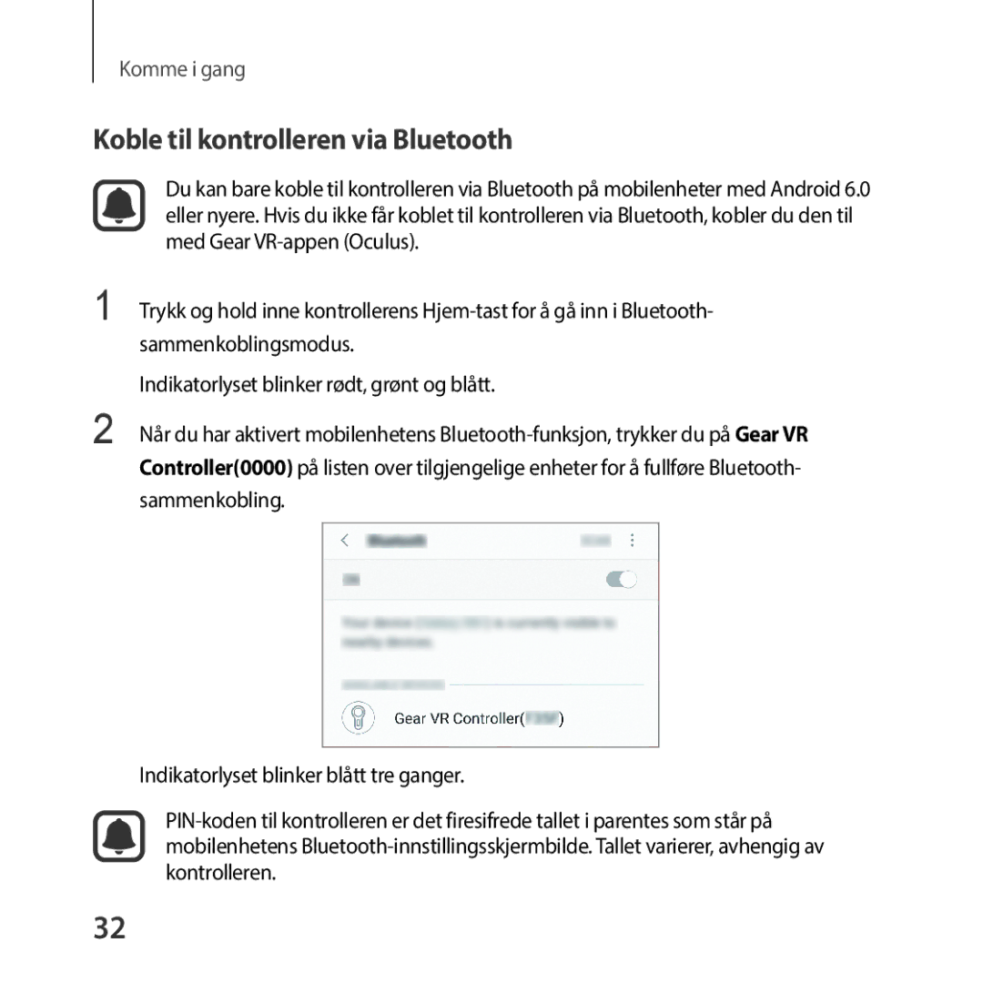 Samsung SM-R325NZVANEE manual Koble til kontrolleren via Bluetooth 