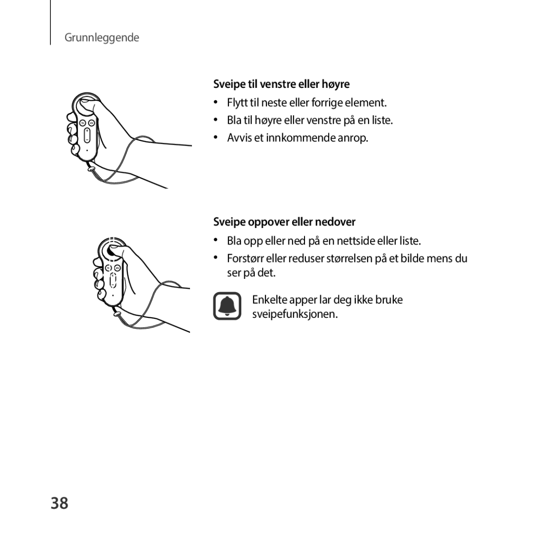 Samsung SM-R325NZVANEE manual Sveipe til venstre eller høyre 