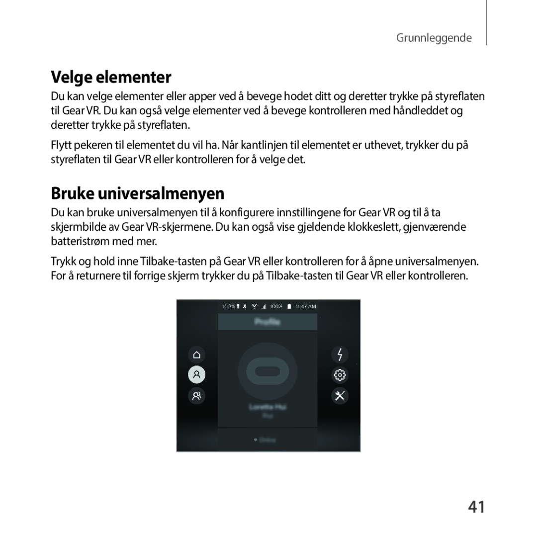 Samsung SM-R325NZVANEE manual Velge elementer, Bruke universalmenyen 