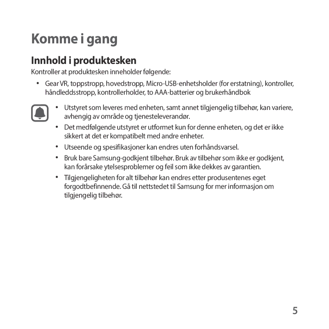 Samsung SM-R325NZVANEE manual Komme i gang, Innhold i produktesken 