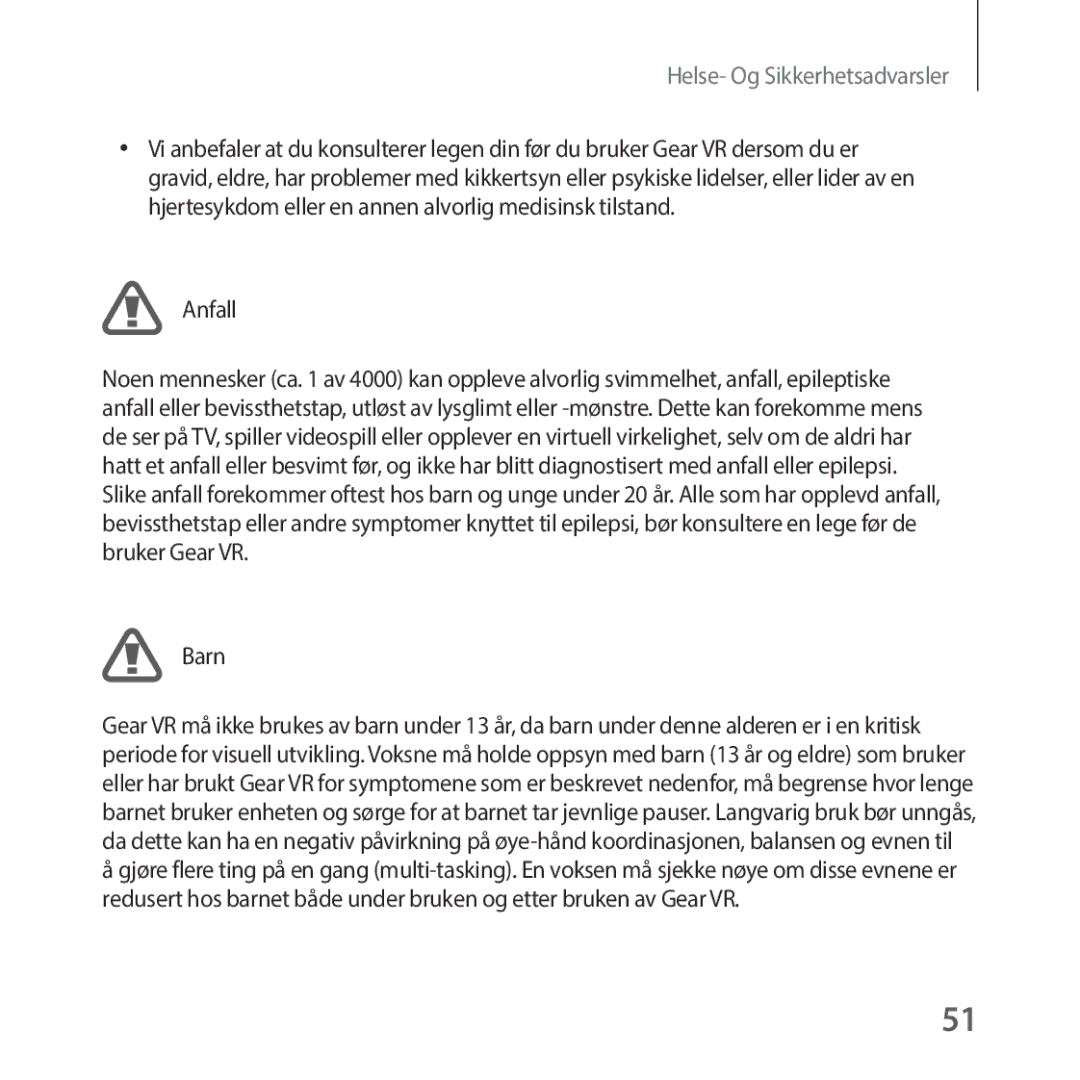 Samsung SM-R325NZVANEE manual Helse- Og Sikkerhetsadvarsler 