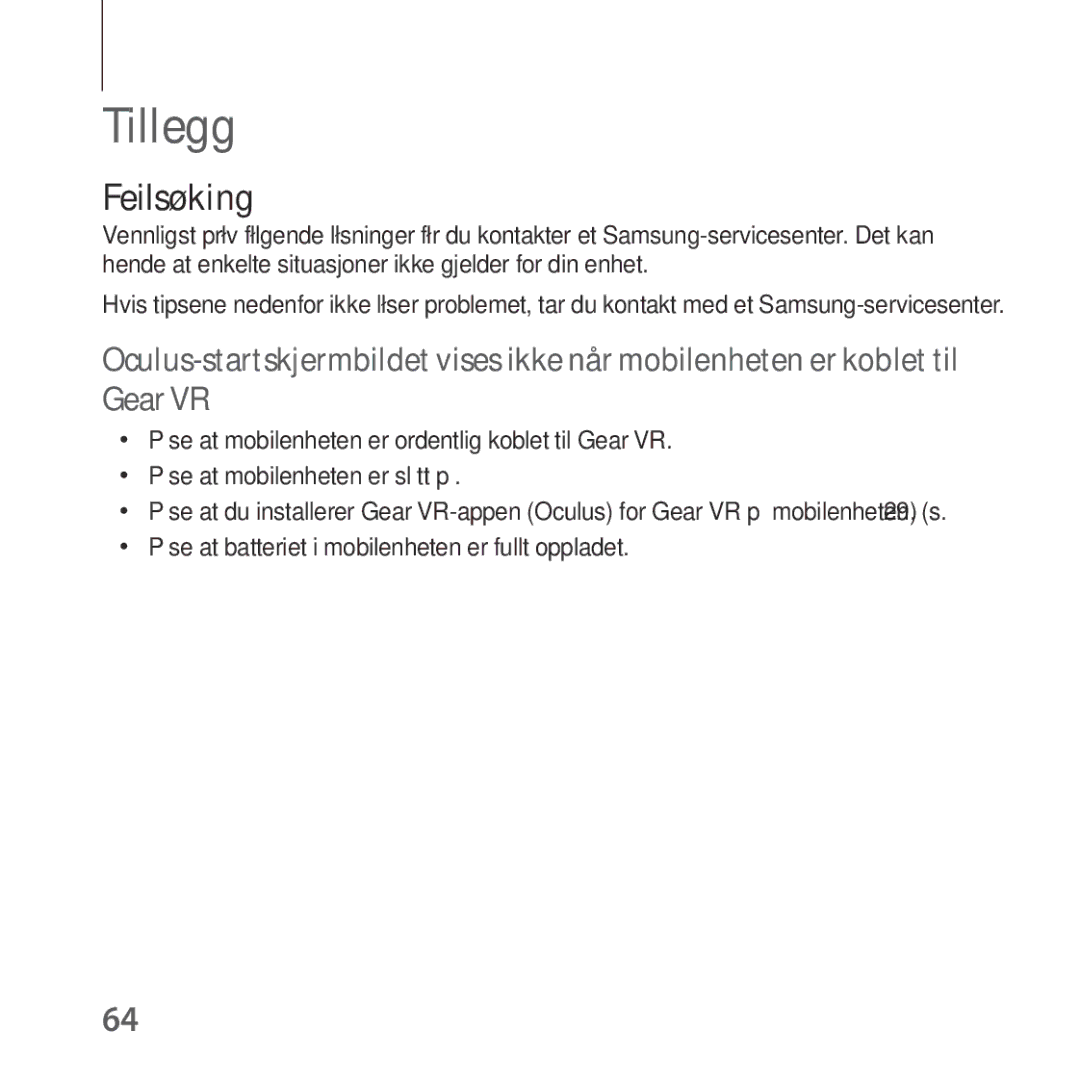 Samsung SM-R325NZVANEE manual Tillegg, Feilsøking 