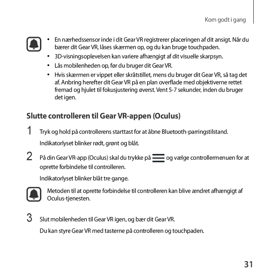 Samsung SM-R325NZVANEE manual Slutte controlleren til Gear VR-appen Oculus 