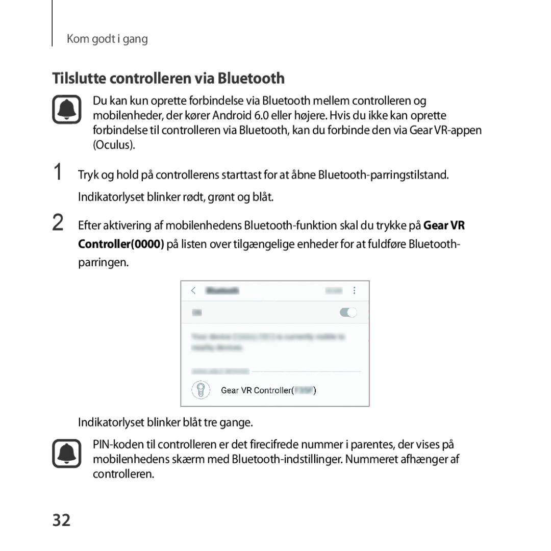 Samsung SM-R325NZVANEE manual Tilslutte controlleren via Bluetooth 