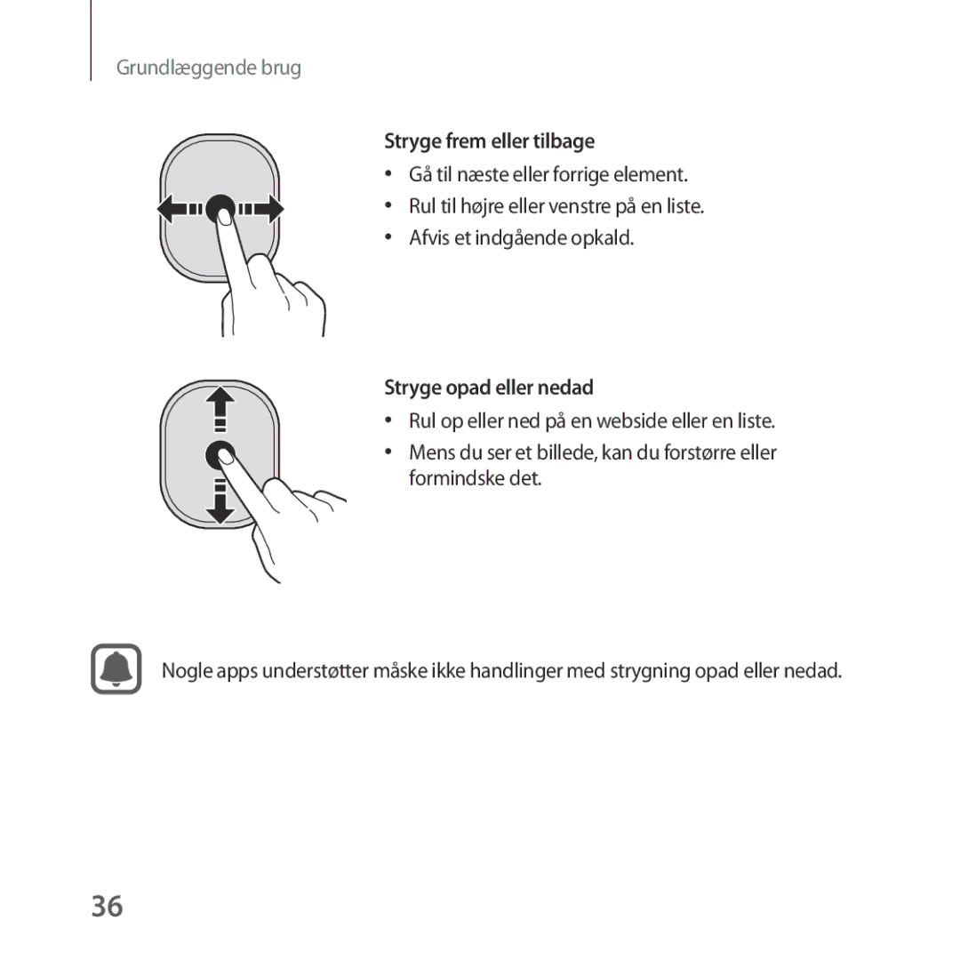 Samsung SM-R325NZVANEE manual Stryge frem eller tilbage, Stryge opad eller nedad 