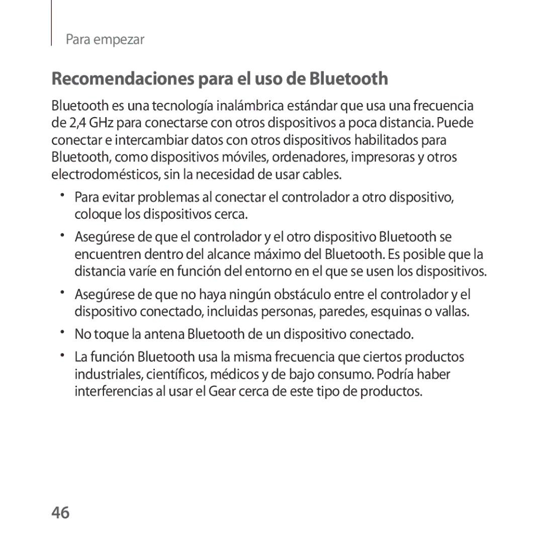 Samsung SM-R325NZVAPHE Recomendaciones para el uso de Bluetooth, No toque la antena Bluetooth de un dispositivo conectado 