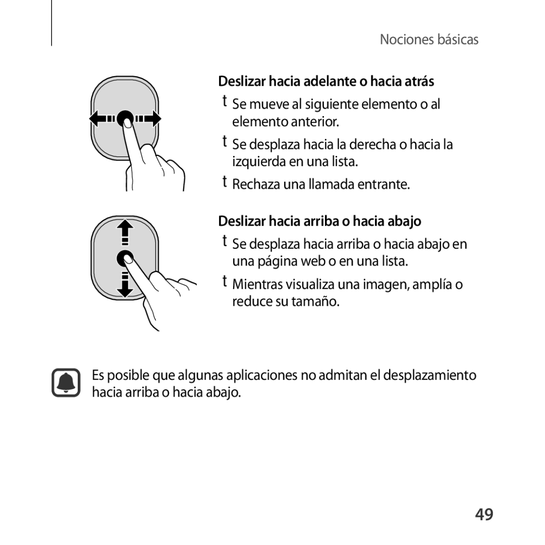 Samsung SM-R325NZVAPHE manual Deslizar hacia adelante o hacia atrás, Deslizar hacia arriba o hacia abajo, Reduce su tamaño 