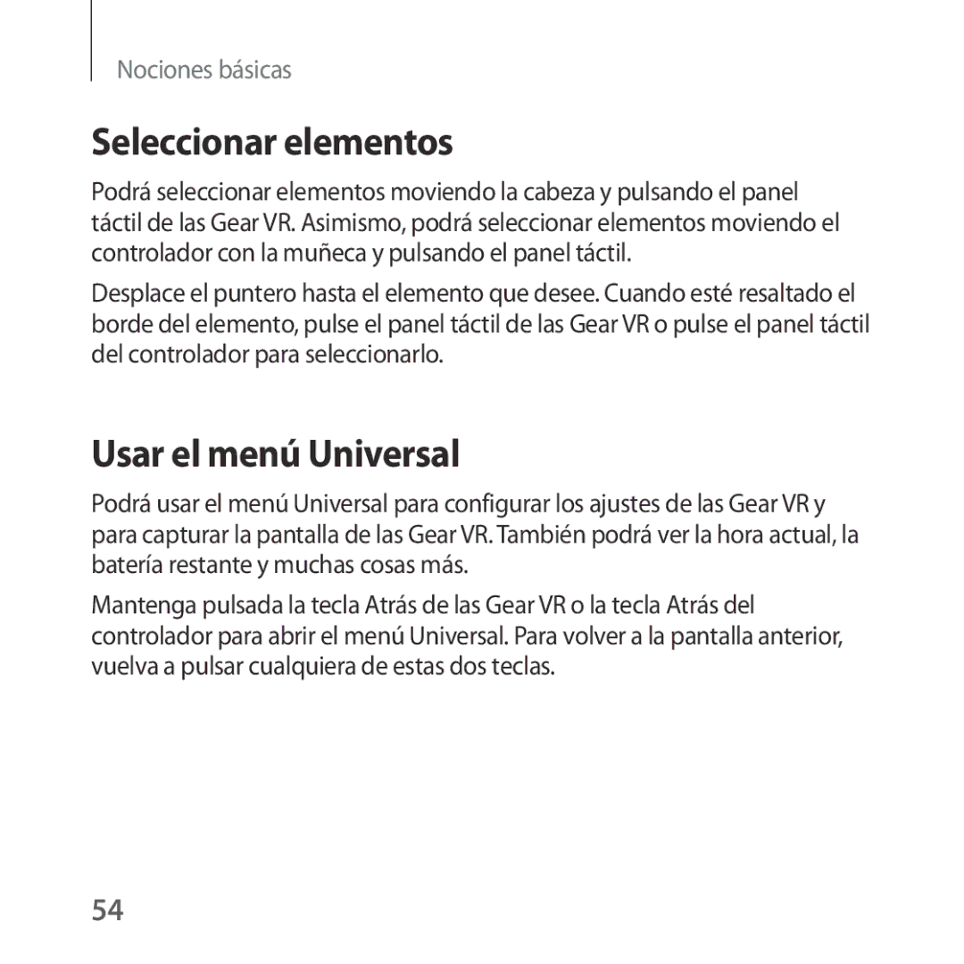 Samsung SM-R325NZVAPHE manual Seleccionar elementos, Usar el menú Universal 