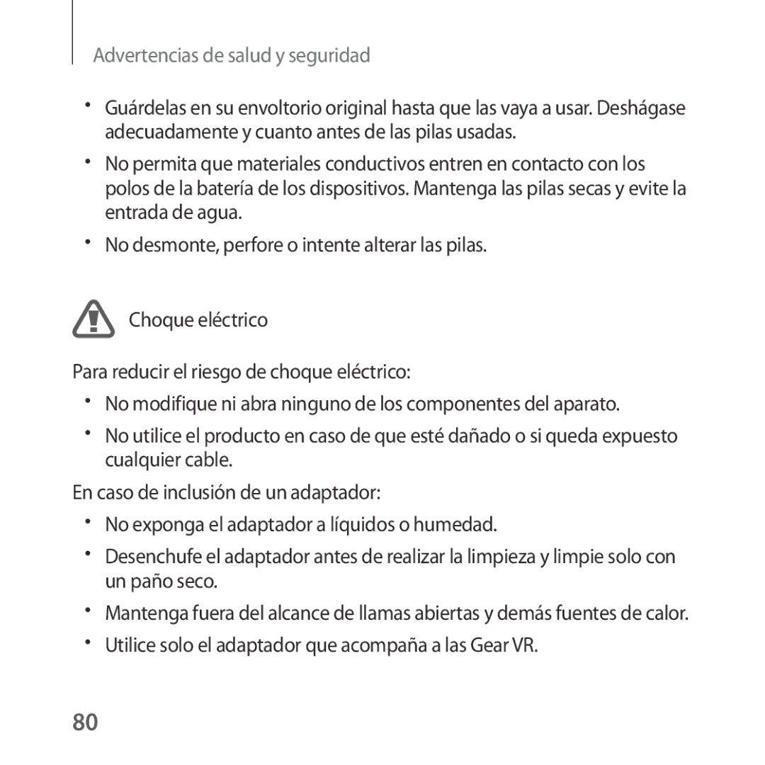 Samsung SM-R325NZVAPHE manual Utilice solo el adaptador que acompaña a las Gear VR 