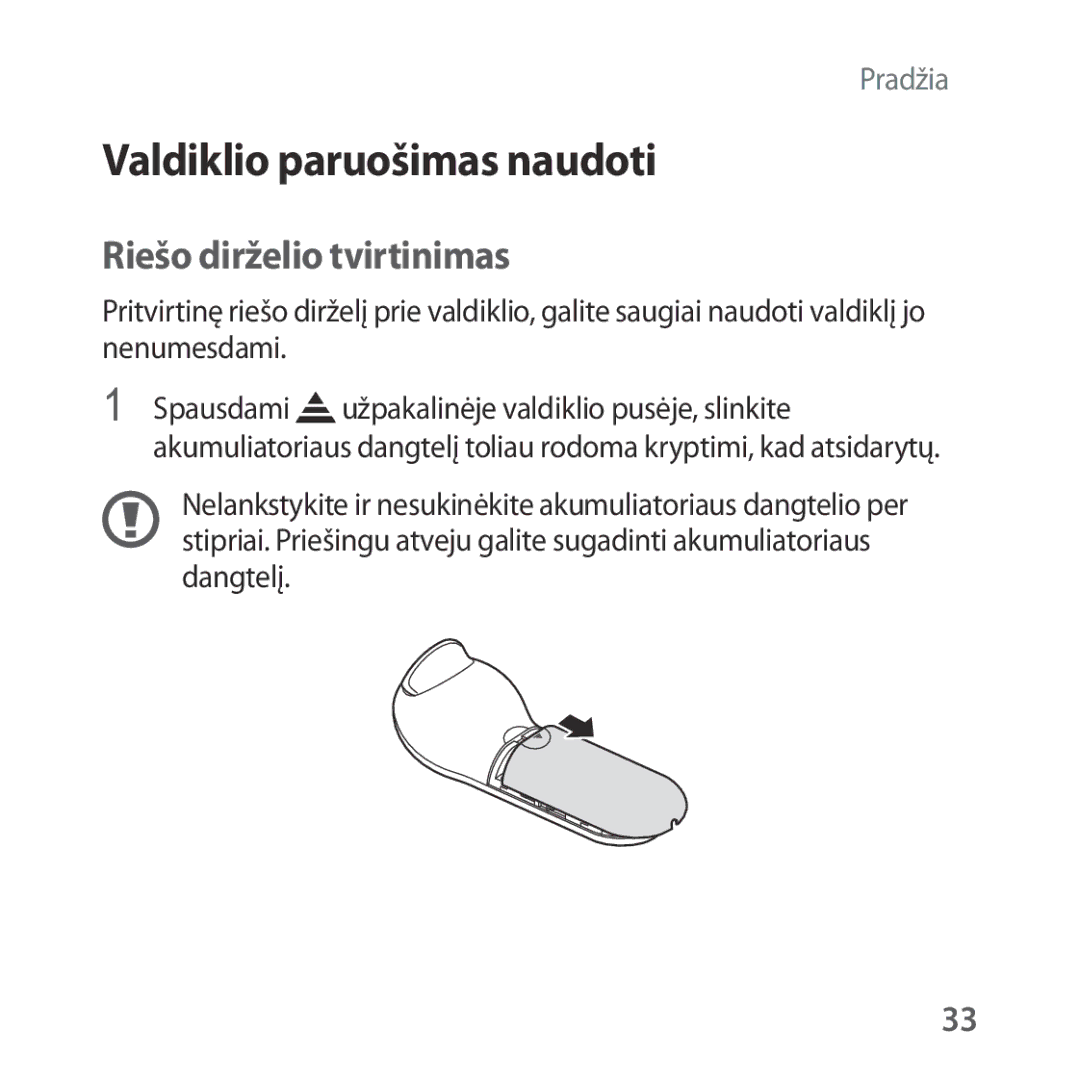 Samsung SM-R325NZVASEB manual Valdiklio paruošimas naudoti, Riešo dirželio tvirtinimas 