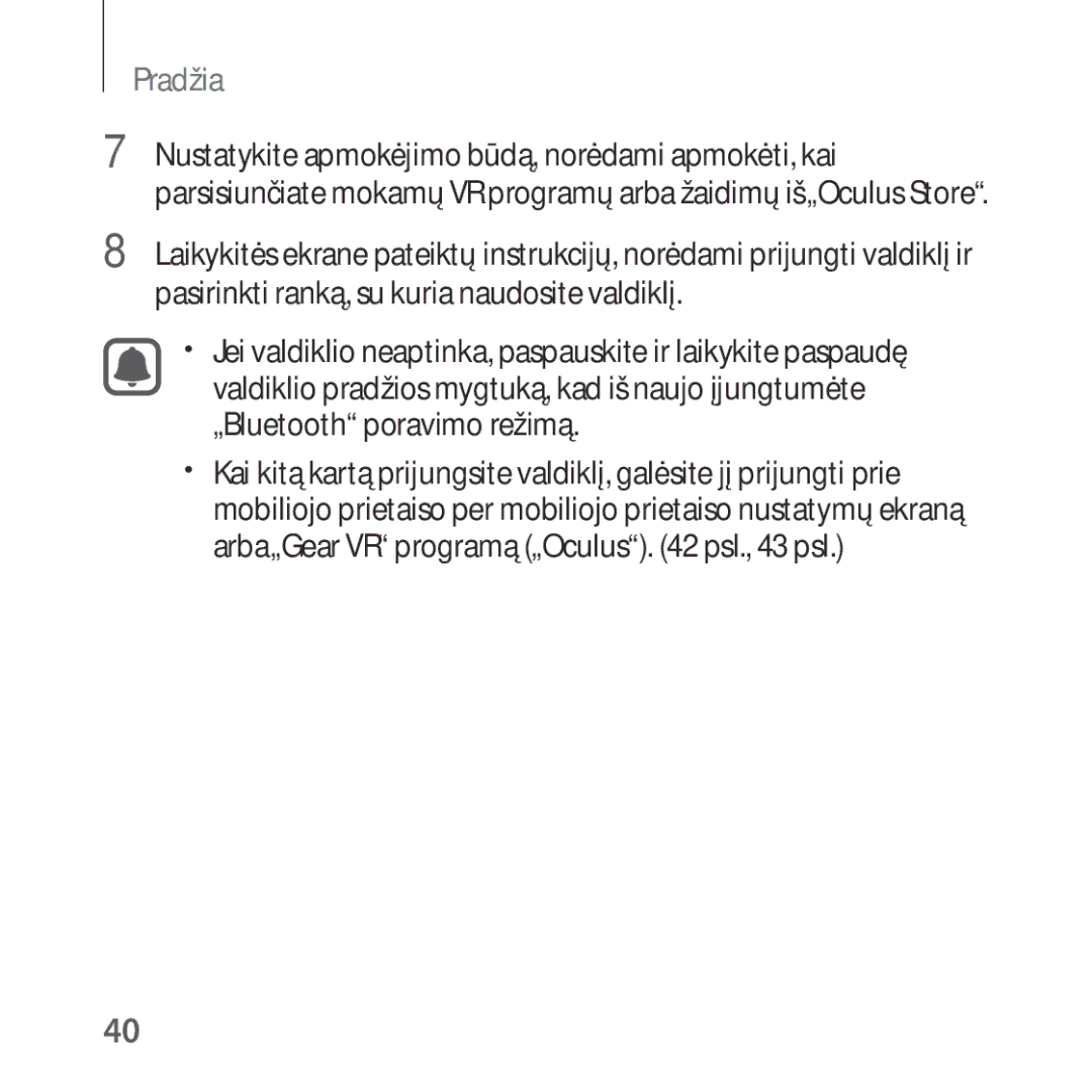 Samsung SM-R325NZVASEB manual Pradžia 