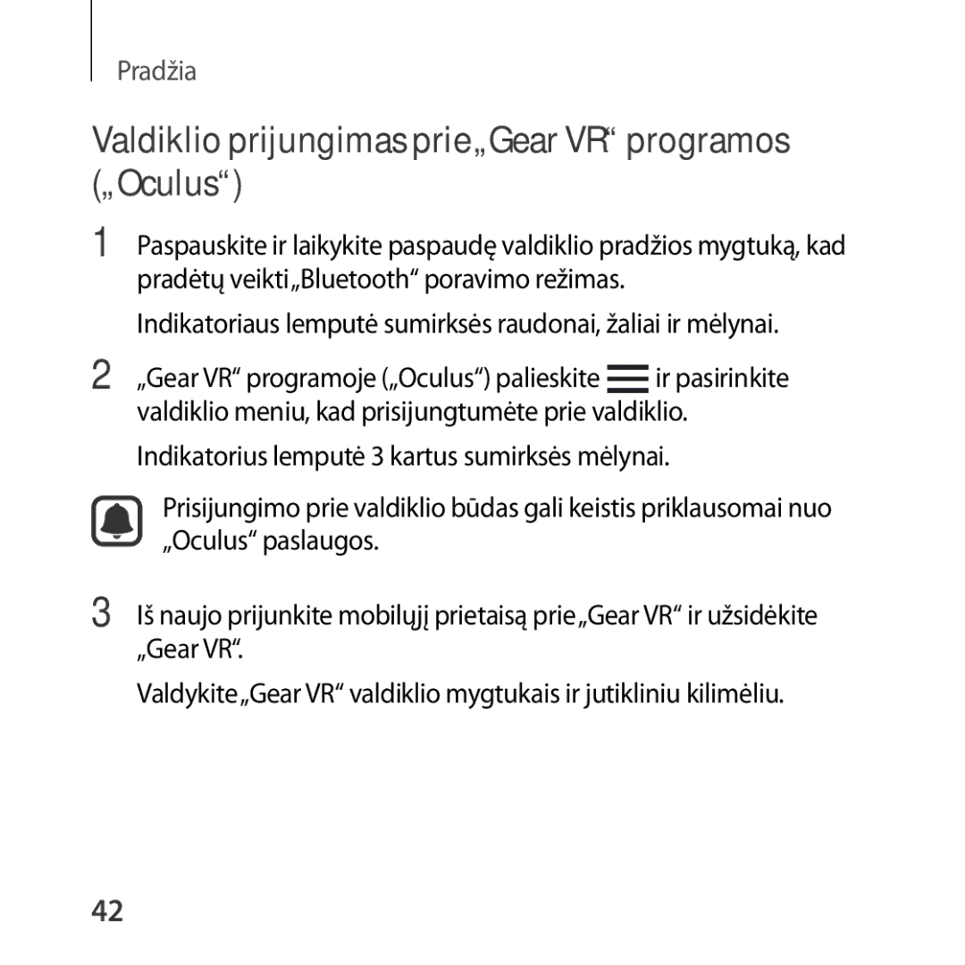 Samsung SM-R325NZVASEB manual Valdiklio prijungimas prie„Gear VR programos „Oculus 