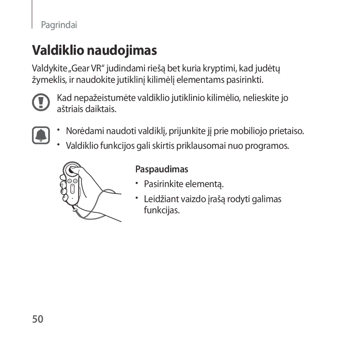 Samsung SM-R325NZVASEB manual Valdiklio naudojimas, Paspaudimas, Pasirinkite elementą, Funkcijas 