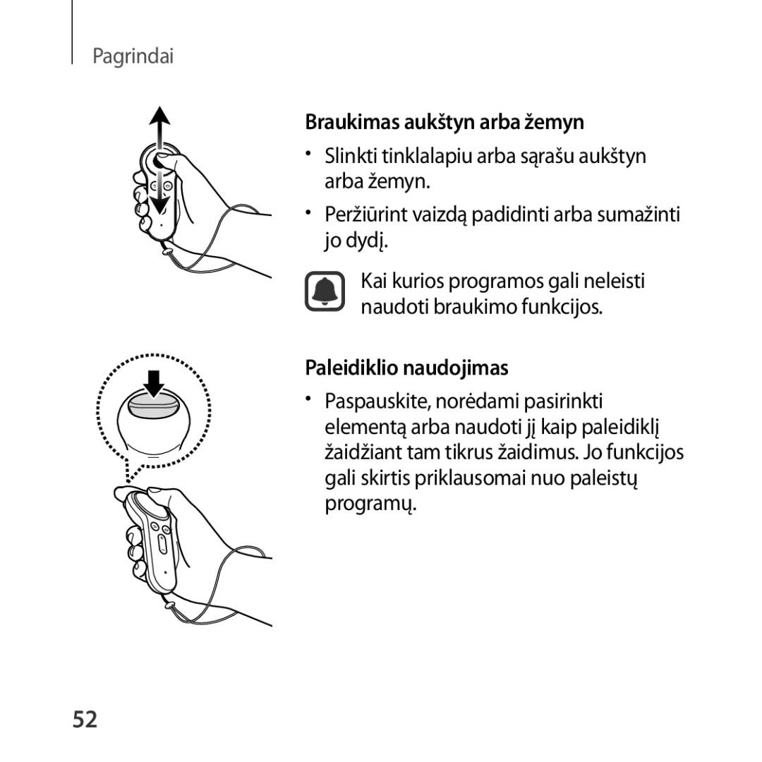 Samsung SM-R325NZVASEB manual Braukimas aukštyn arba žemyn, Paleidiklio naudojimas 