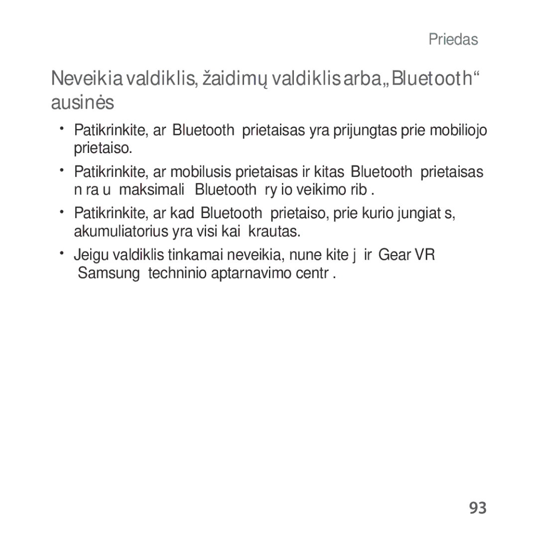 Samsung SM-R325NZVASEB manual Neveikia valdiklis, žaidimų valdiklis arba„Bluetooth ausinės 