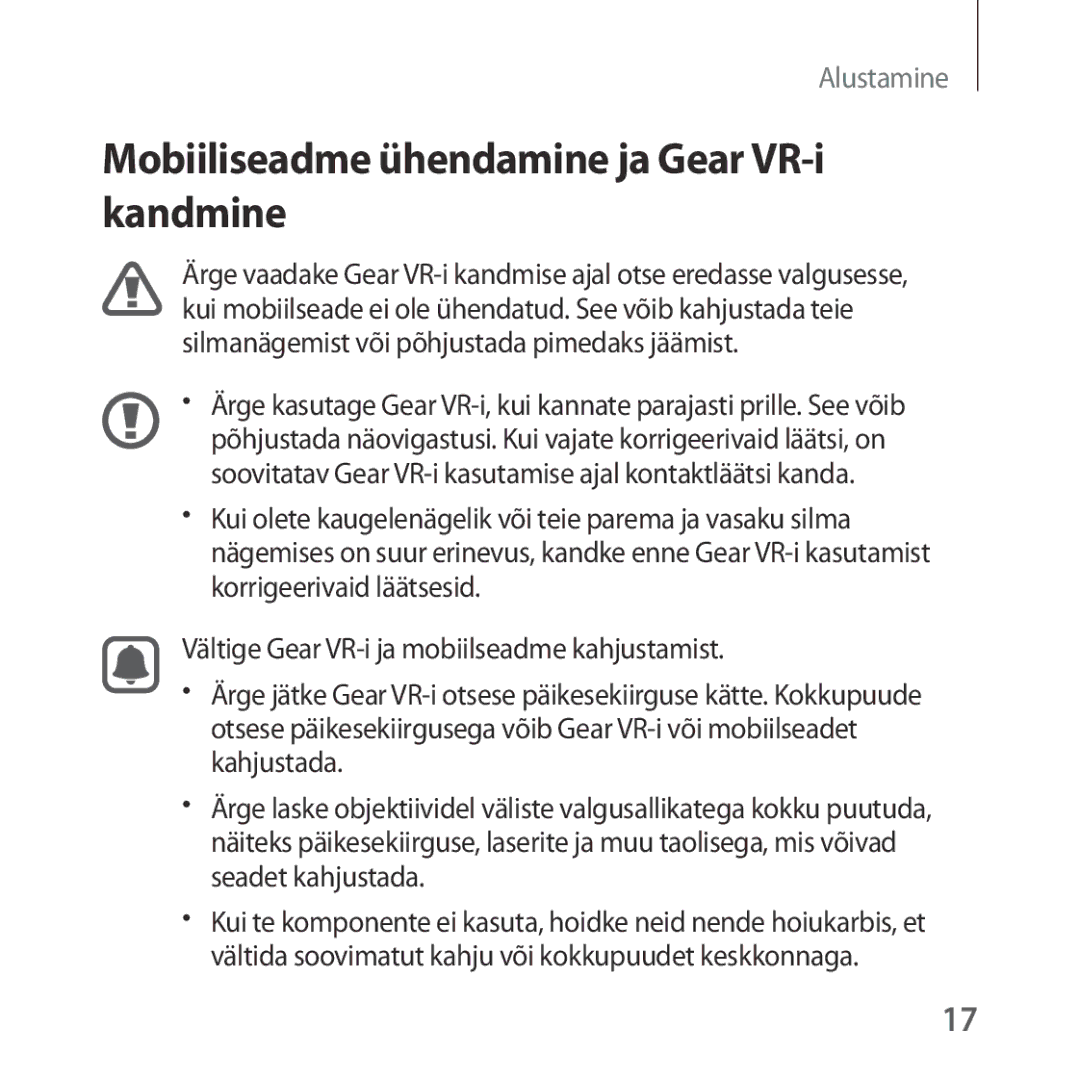 Samsung SM-R325NZVASEB manual Mobiiliseadme ühendamine ja Gear VR-i kandmine 