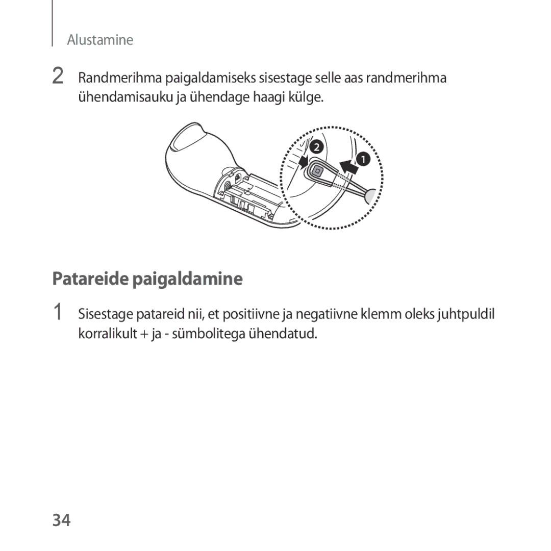 Samsung SM-R325NZVASEB manual Patareide paigaldamine 