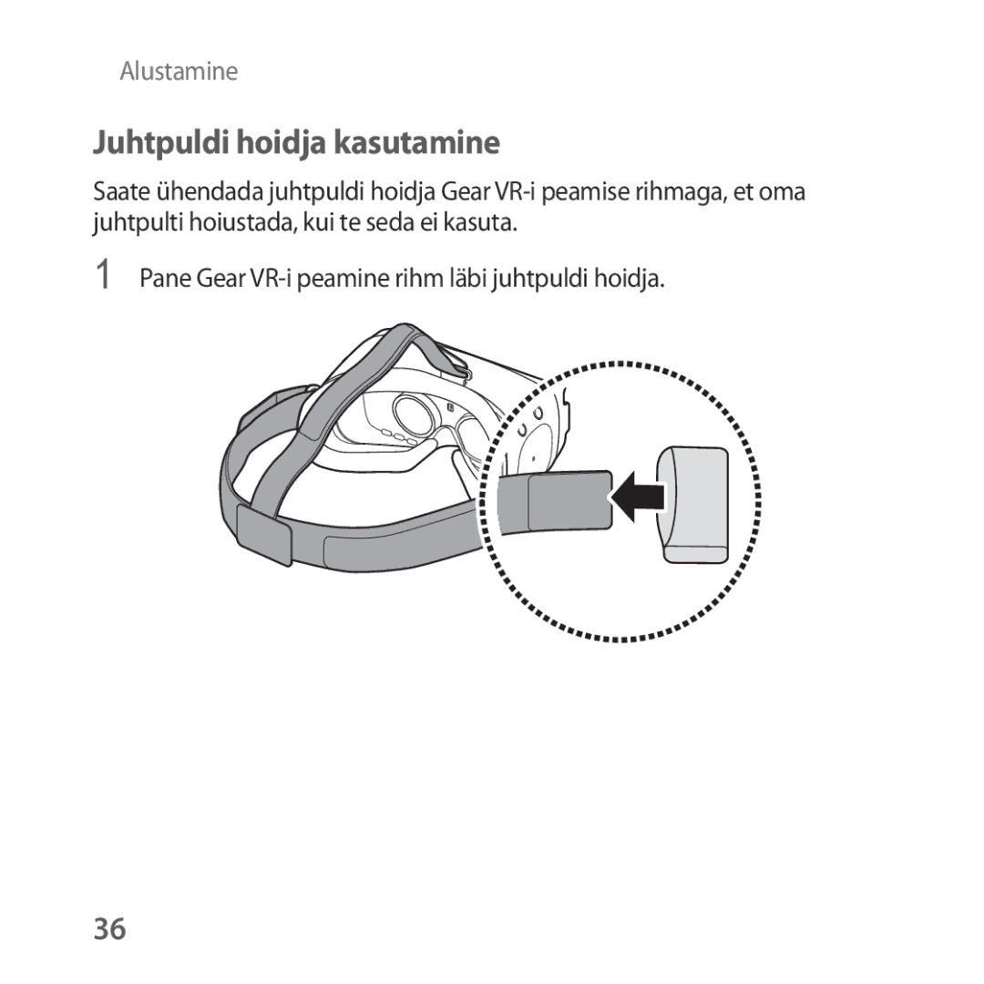 Samsung SM-R325NZVASEB manual Juhtpuldi hoidja kasutamine, Pane Gear VR-i peamine rihm läbi juhtpuldi hoidja 