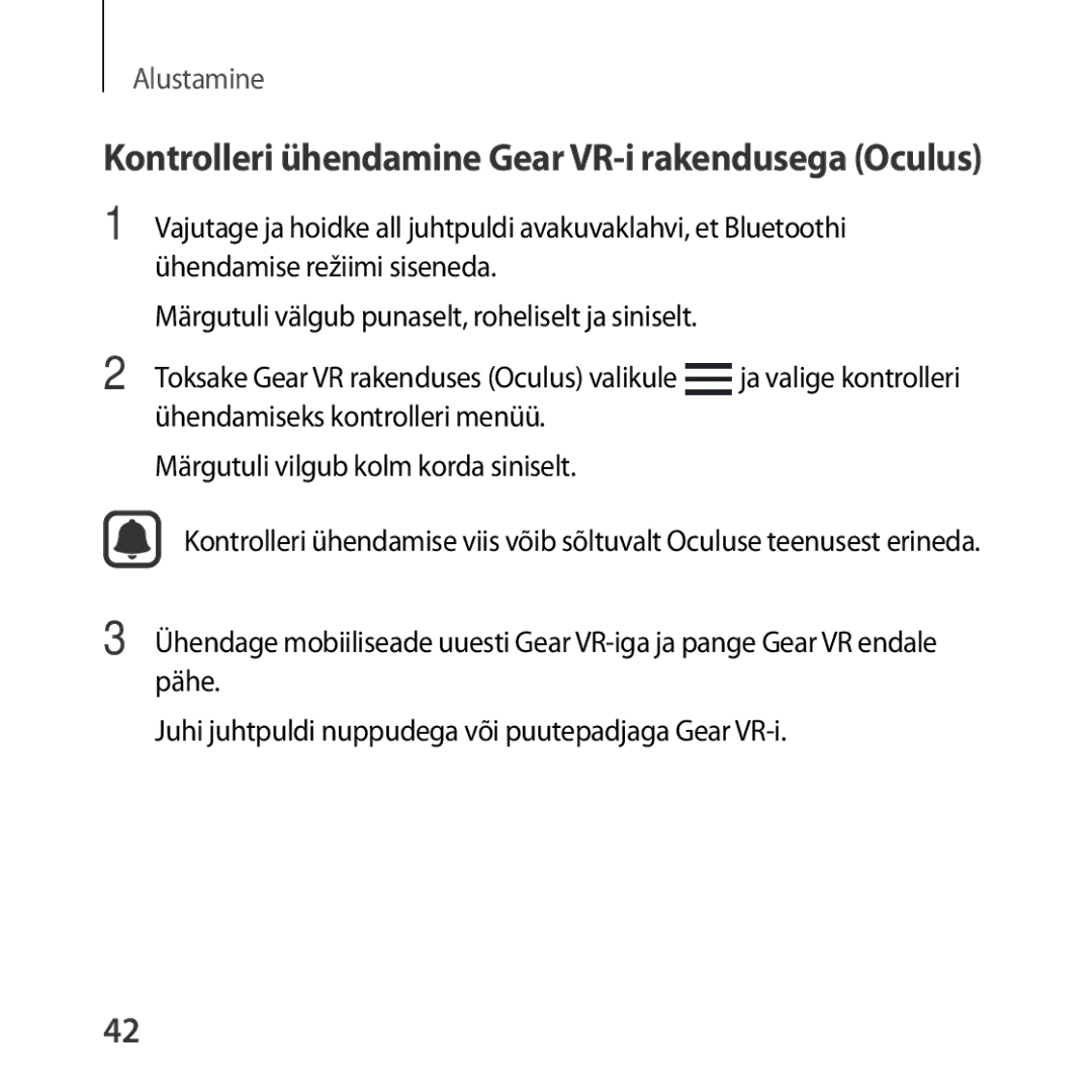 Samsung SM-R325NZVASEB manual Kontrolleri ühendamine Gear VR-i rakendusega Oculus 