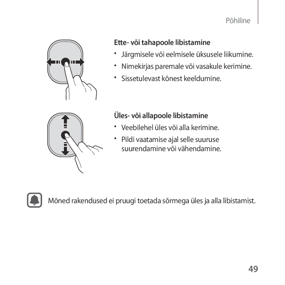 Samsung SM-R325NZVASEB manual Ette- või tahapoole libistamine, Üles- või allapoole libistamine 